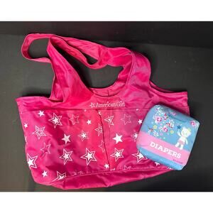 American Girl Doll Carrier Travel Tote Diaper Bag Pink Stars diapers Bitty Baby